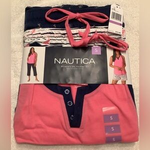 NWT NAUTICA 3 pc PAJAMA SET, size SMALL.   Pink/White/Blue,